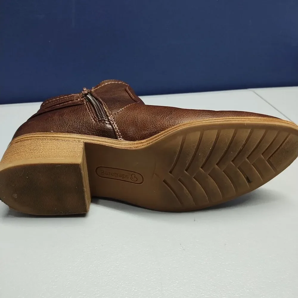 Baretraps Medley Ankle Bootie Womens Size 8M Brown‎ Leather Block Heel Side Zip